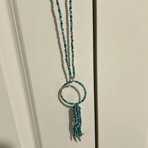 **New** Long Teal and Silver Necklace with matching Earrings 💟